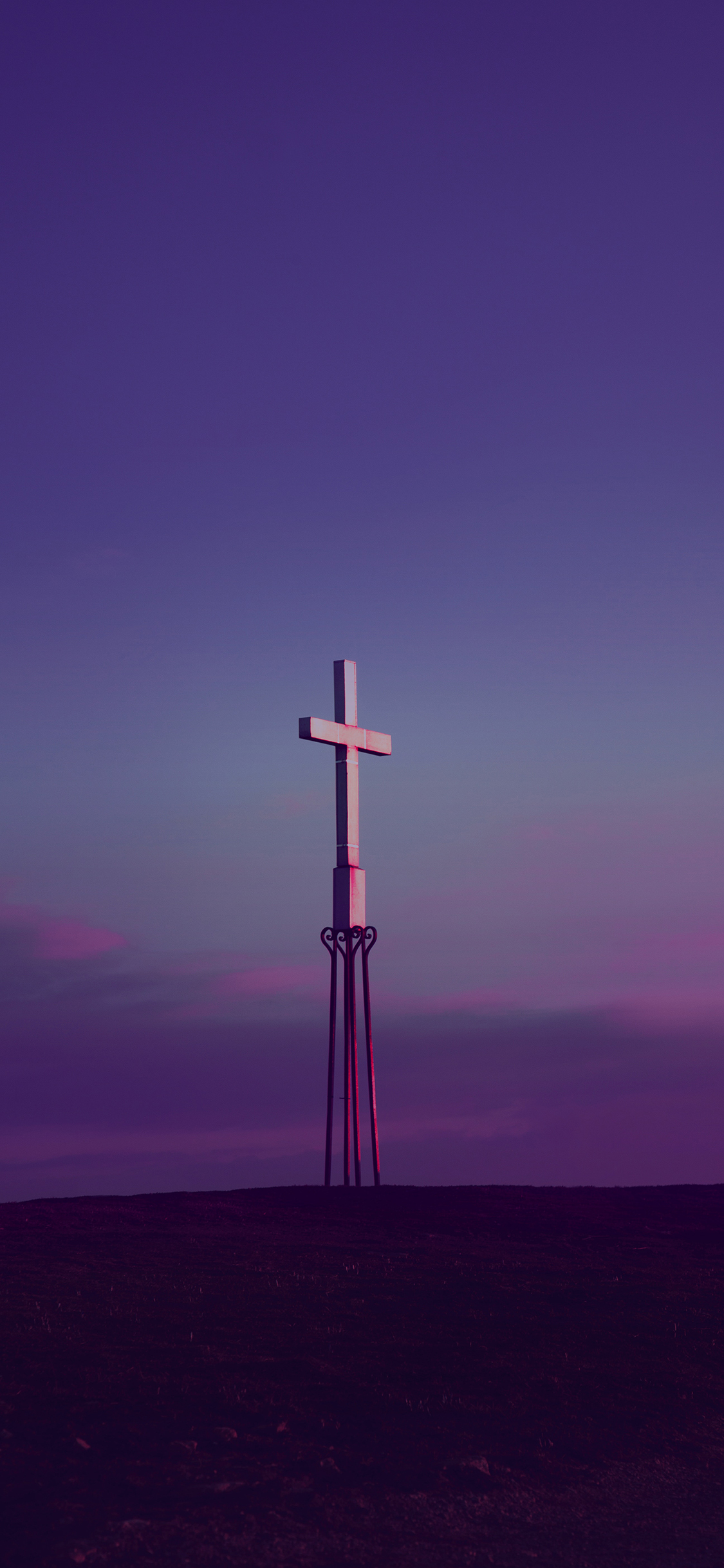 [2436×1125]天空 紫色渐变 十字架 信仰 苹果手机壁纸图片