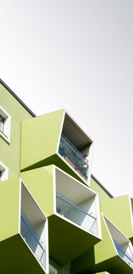 [2436x1125]天空 绿色房屋 立体 苹果手机壁纸图片