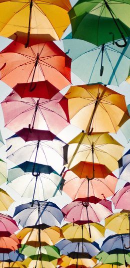 [2436x1125]天空 雨伞 悬空 色彩 苹果手机壁纸图片