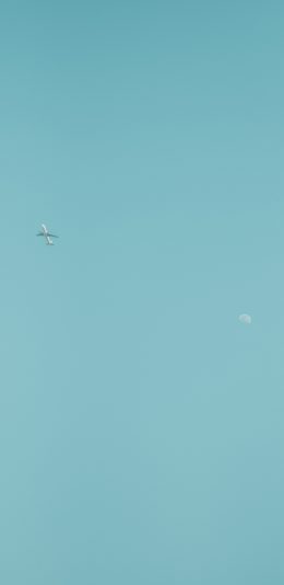 [2436x1125]天空 飞机 客机 月球 苹果手机壁纸图片