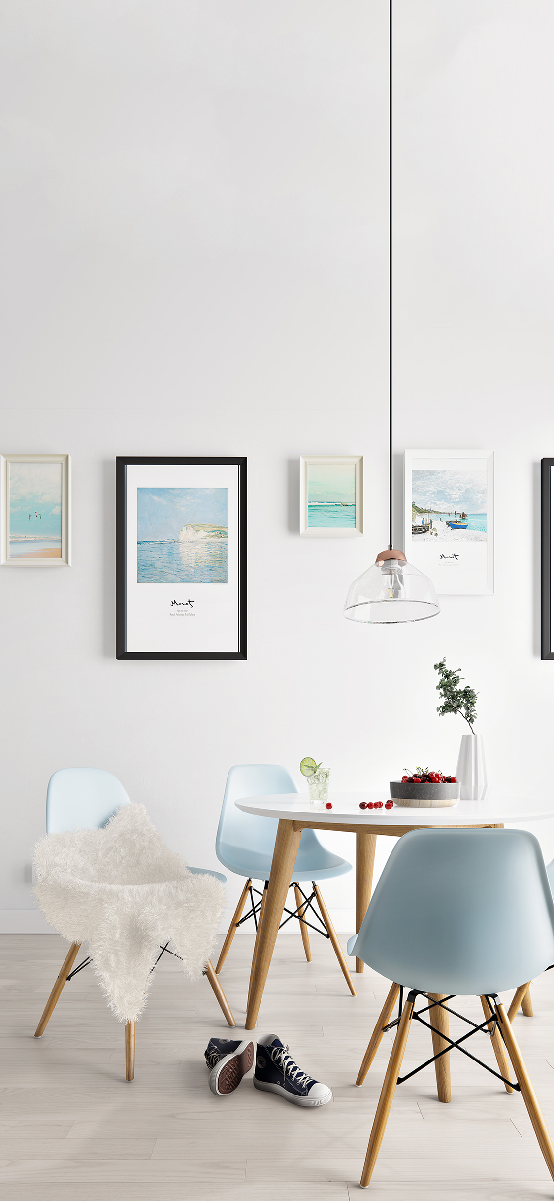 [2436×1125]室内一角 桌椅 插花 简约 苹果手机壁纸图片