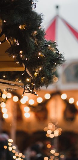 [2436x1125]家居 松树 装饰 灯光 苹果手机壁纸图片