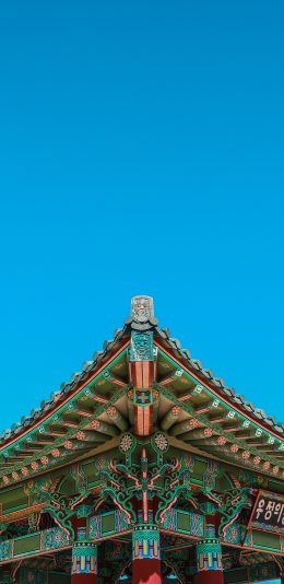 [2436x1125]屋檐 建筑 设计 天空 蔚蓝 苹果手机壁纸图片