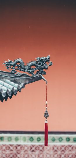 [2436x1125]屋檐 建筑 雕刻 龙 古风 苹果手机壁纸图片