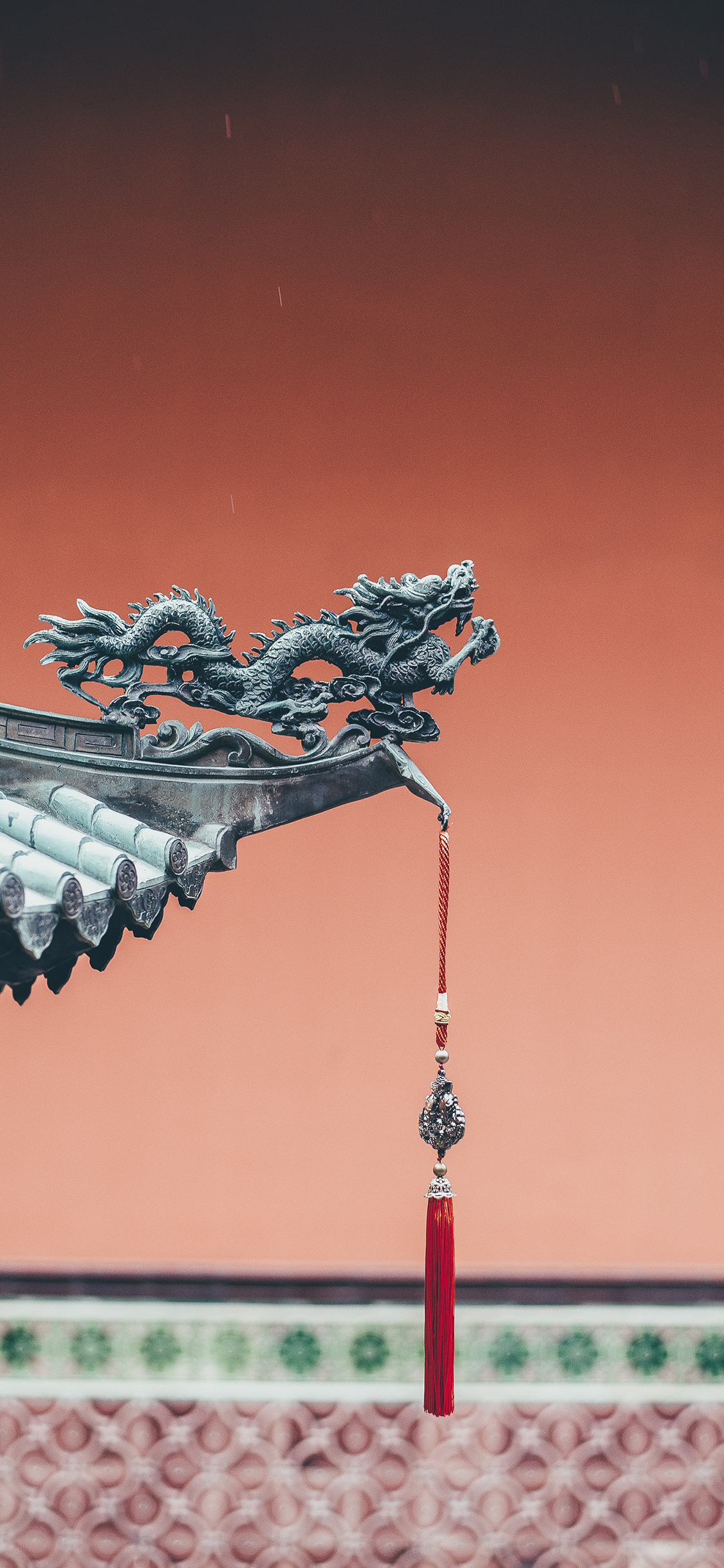 [2436×1125]屋檐 建筑 雕刻 龙 古风 苹果手机壁纸图片