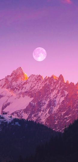 [2436x1125]山 月亮 渐变 天空 苹果手机壁纸图片