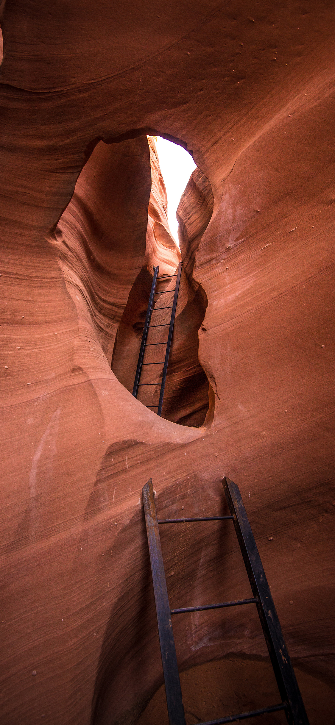 [2436×1125]山峰 山洞 木梯 羚羊峡谷 苹果手机壁纸图片