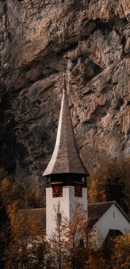 [2436x1125]山峰 建筑 十字架 教堂 苹果手机壁纸图片