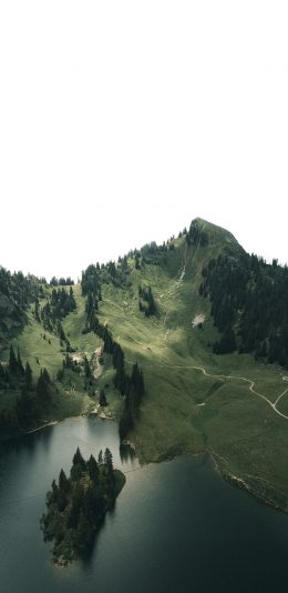 [2436x1125]山峰 植被 树木 湖泊 苹果手机壁纸图片