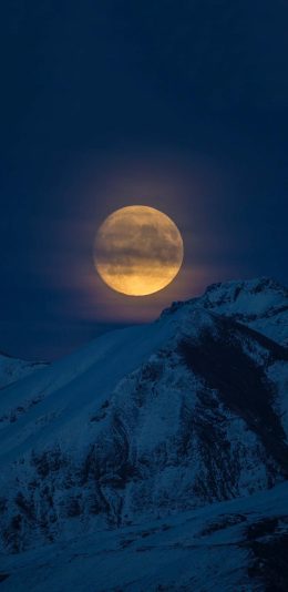 [2436x1125]山峰 白雪覆盖 月亮 夜景 苹果手机壁纸图片