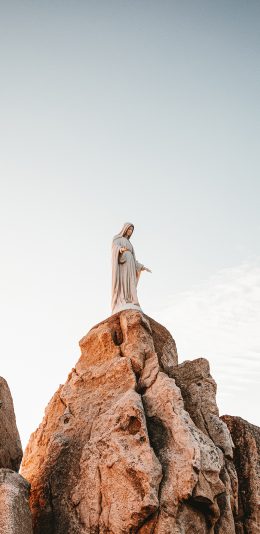 [2436x1125]山峰 石像 雕刻 圣母 苹果手机壁纸图片