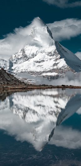 [2436x1125]山峰 雪山 倒映 自然 苹果手机壁纸图片