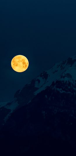 [2436x1125]山峰 雪山 夜景 月亮 苹果手机壁纸图片