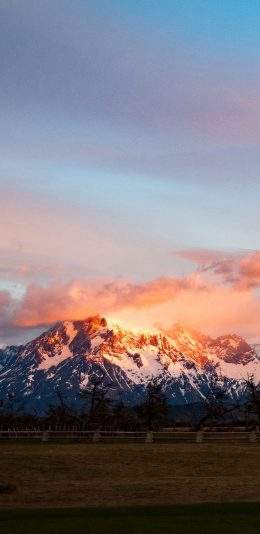 [2436x1125]山峰美景 雪 火烧云 平原 苹果手机壁纸图片