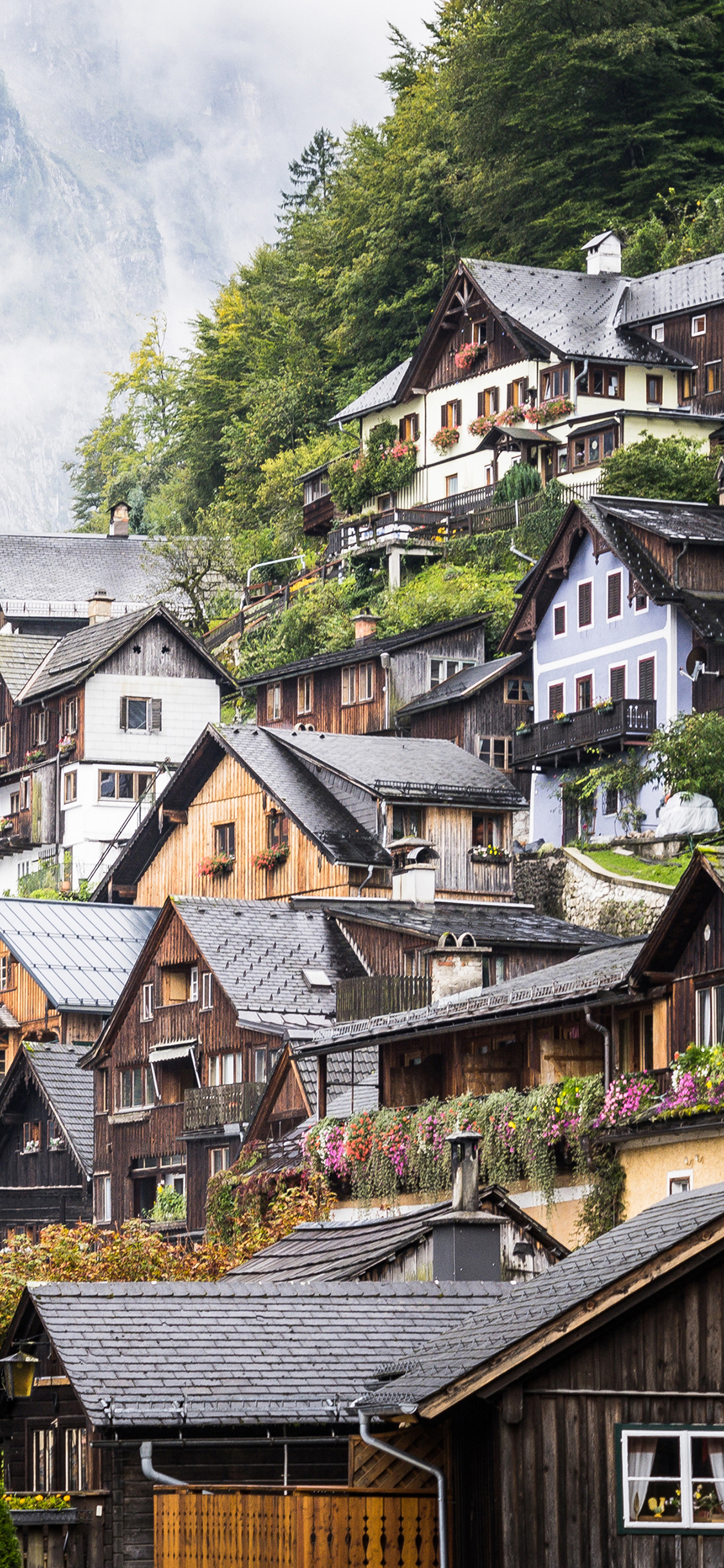 [2436×1125]山村 山间 木屋 村落 童话 苹果手机壁纸图片