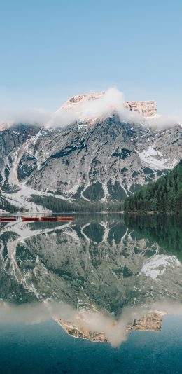 [2436x1125]山水 倒映 高山 湖水 苹果手机壁纸图片