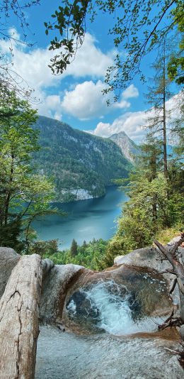 [2436x1125]山水 天空 湖泊 岩石 自然 苹果手机壁纸图片