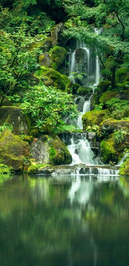 [2436x1125]山水 流水 瀑布 湖面 绿意 苹果手机壁纸图片