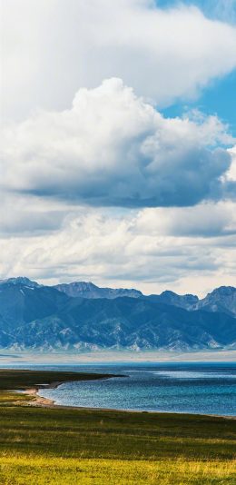 [2436x1125]山水 湖水 草坪 大自然 苹果手机壁纸图片