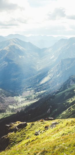 [2436x1125]山谷 高山 绿植 植被 苹果手机壁纸图片