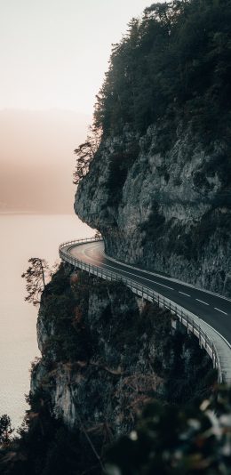 [2436x1125]峭壁 公路 环海 道路 苹果手机壁纸图片