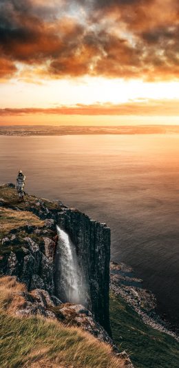 [2436x1125]峭壁 大海 瀑布 云彩