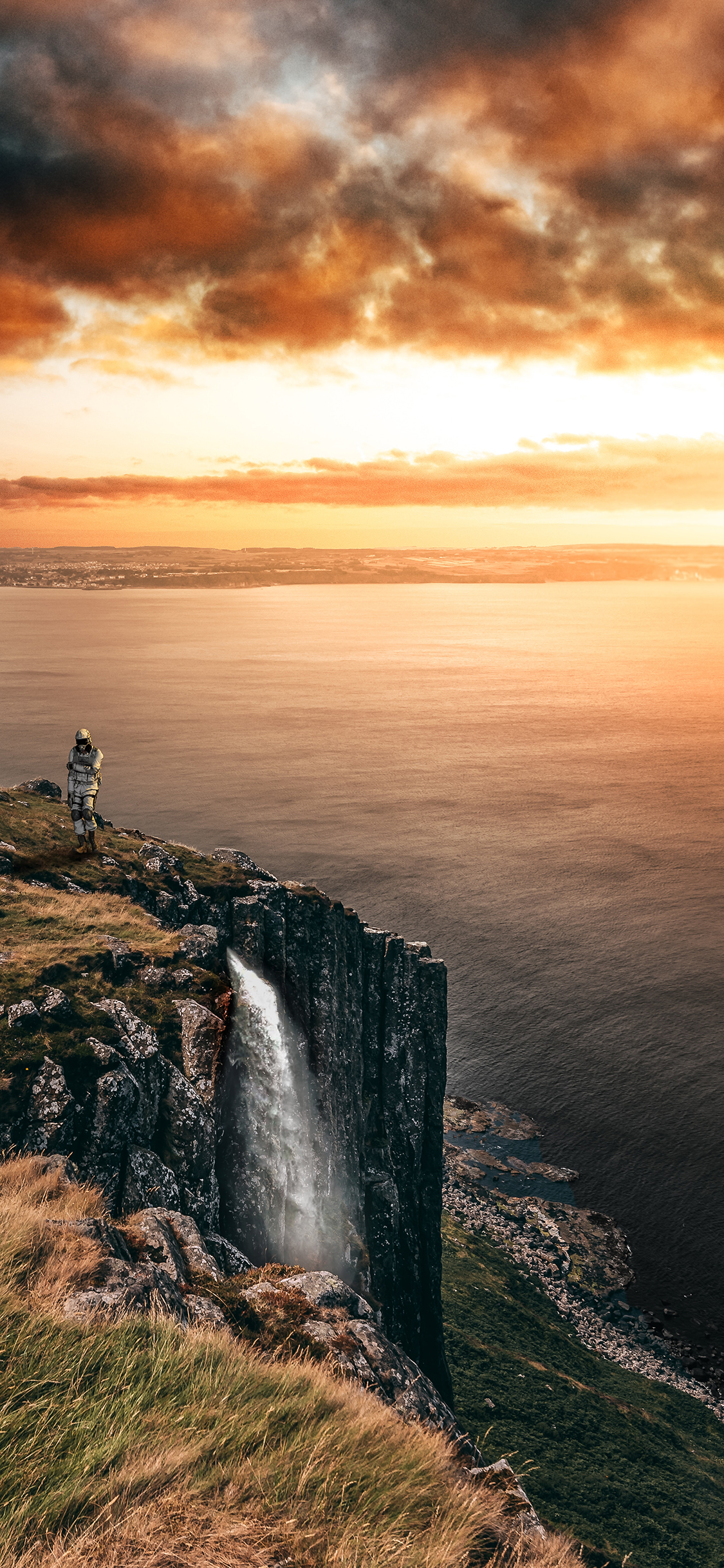 [2436×1125]峭壁 大海 瀑布 云彩