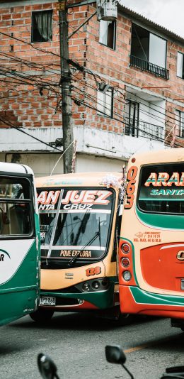 [2436x1125]巴士 街道 城市 公共汽车 交通 苹果手机壁纸图片