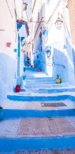 [2436x1125]希腊 圣托里尼 度假胜地 苹果手机壁纸图片