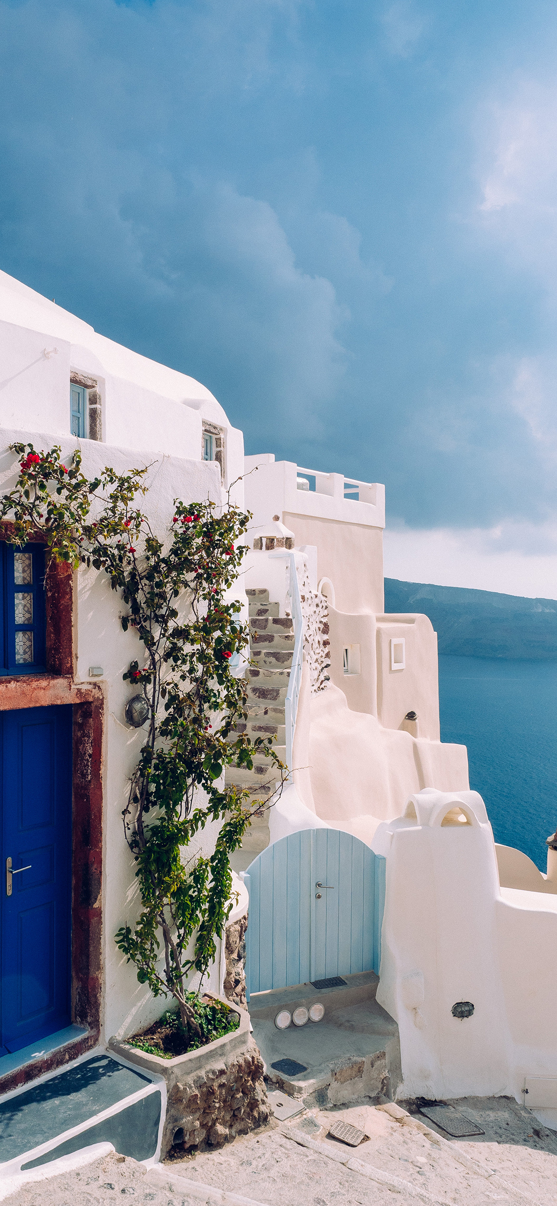 [2436×1125]希腊 圣托里尼 白色建筑 苹果手机壁纸图片