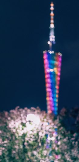 [2436x1125]广州塔 建筑 小蛮腰 光晕 苹果手机壁纸图片