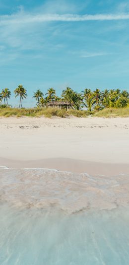 [2436x1125]度假 海岸 沙滩 蓝天 海水 苹果手机壁纸图片
