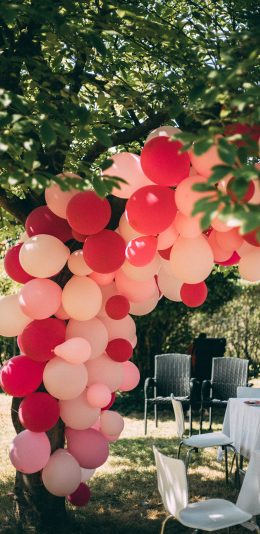 [2436x1125]庭院 餐桌 气球 装饰 苹果手机壁纸图片
