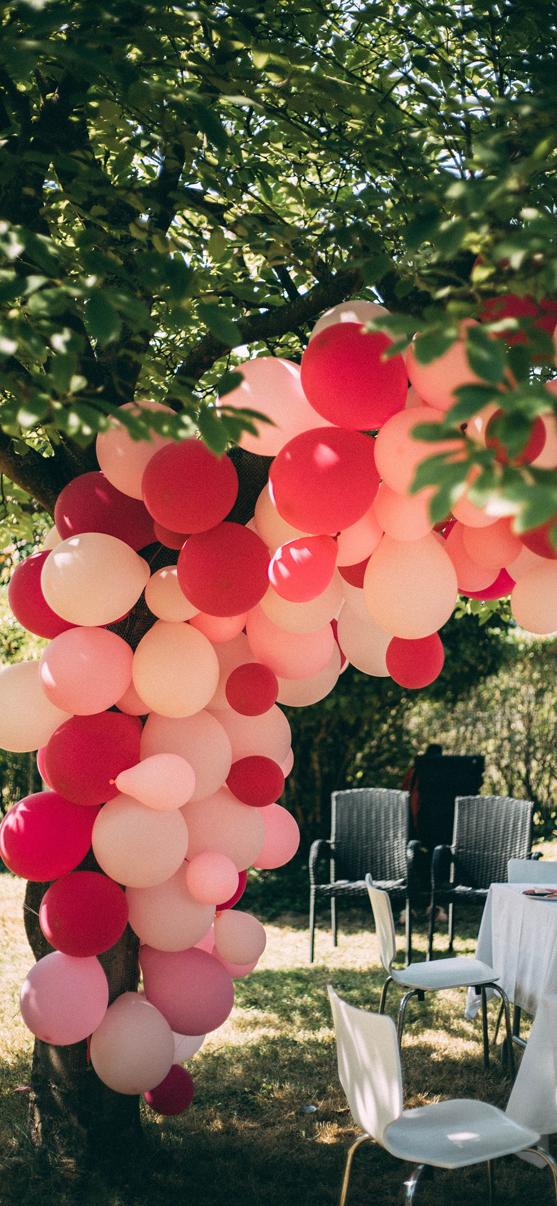 [2436×1125]庭院 餐桌 气球 装饰 苹果手机壁纸图片