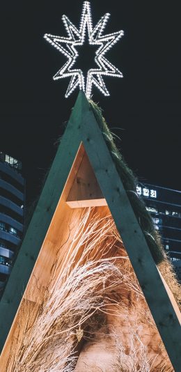 [2436x1125]建筑 三角 灯饰 夜景 苹果手机壁纸图片