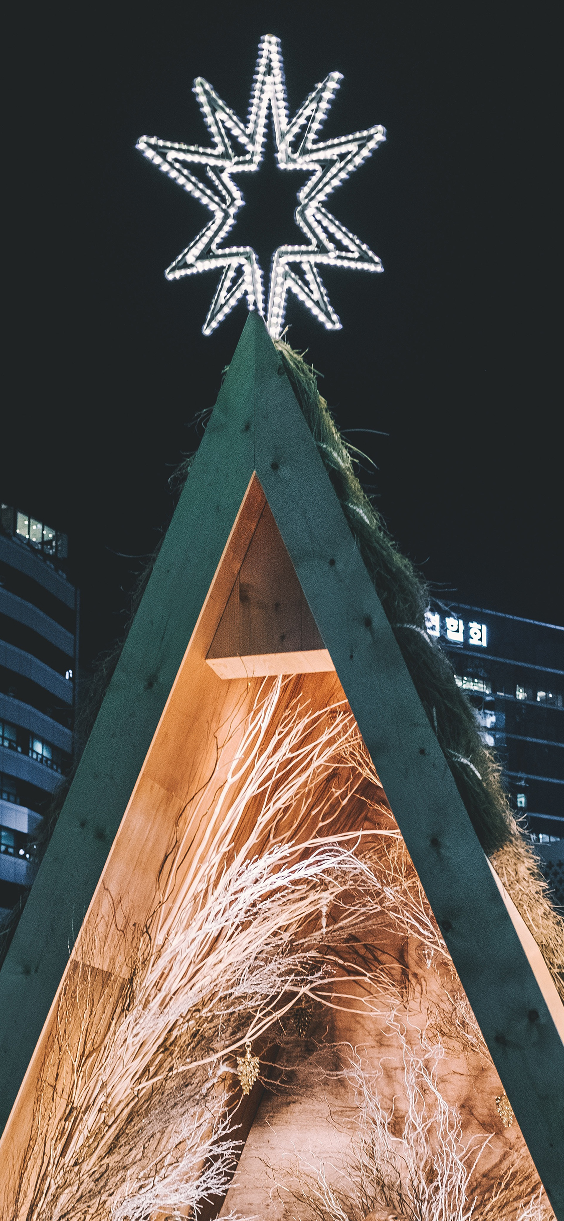 [2436×1125]建筑 三角 灯饰 夜景 苹果手机壁纸图片