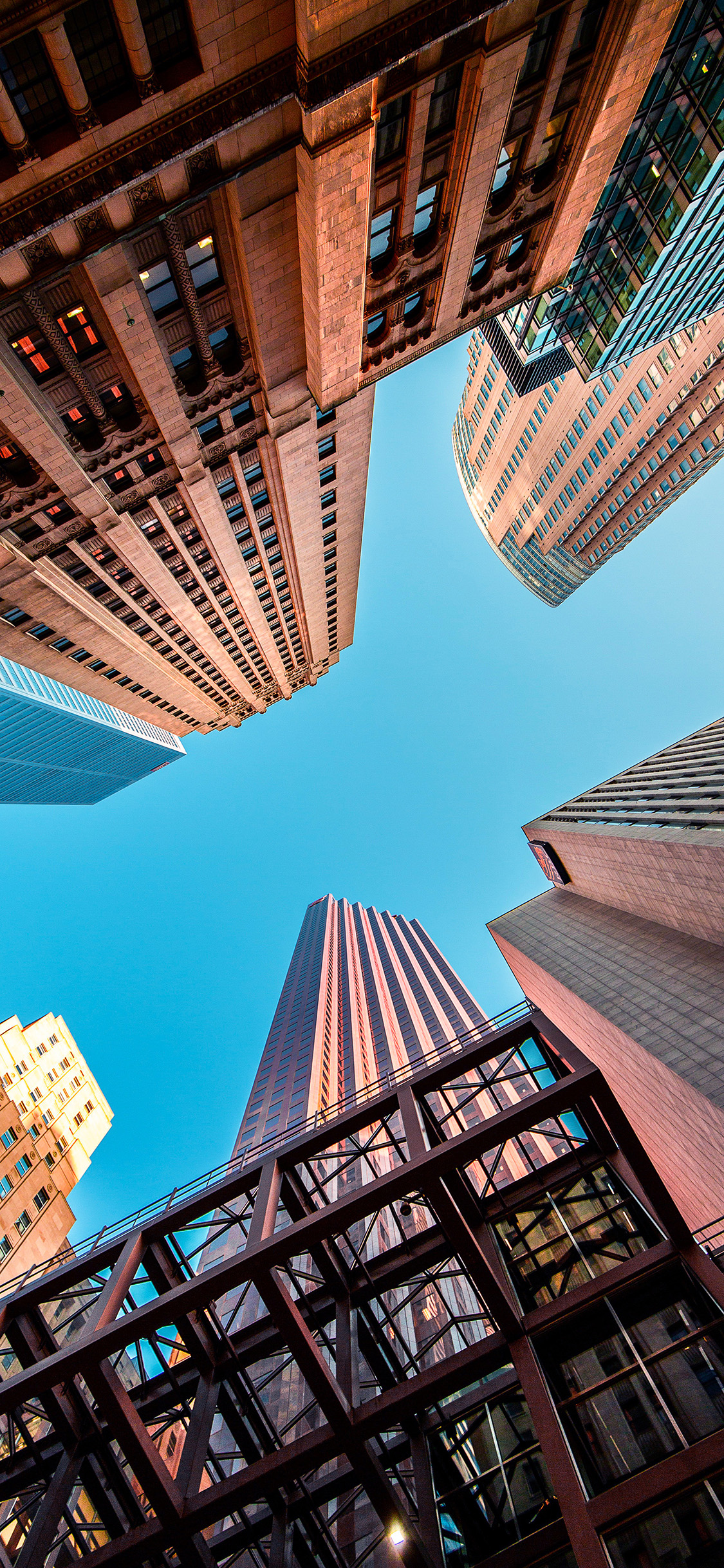 [2436×1125]建筑 仰视 高楼大厦 城市 苹果手机壁纸图片