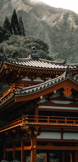[2436x1125]建筑 国风 瓦顶 设计 苹果手机壁纸图片