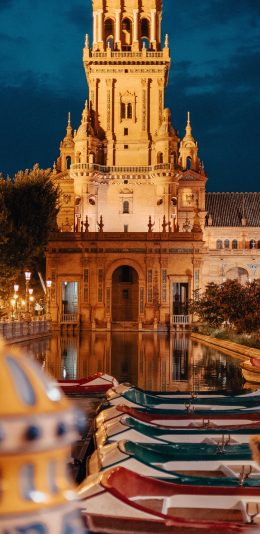 [2436x1125]建筑 城堡 异域 小艇 苹果手机壁纸图片