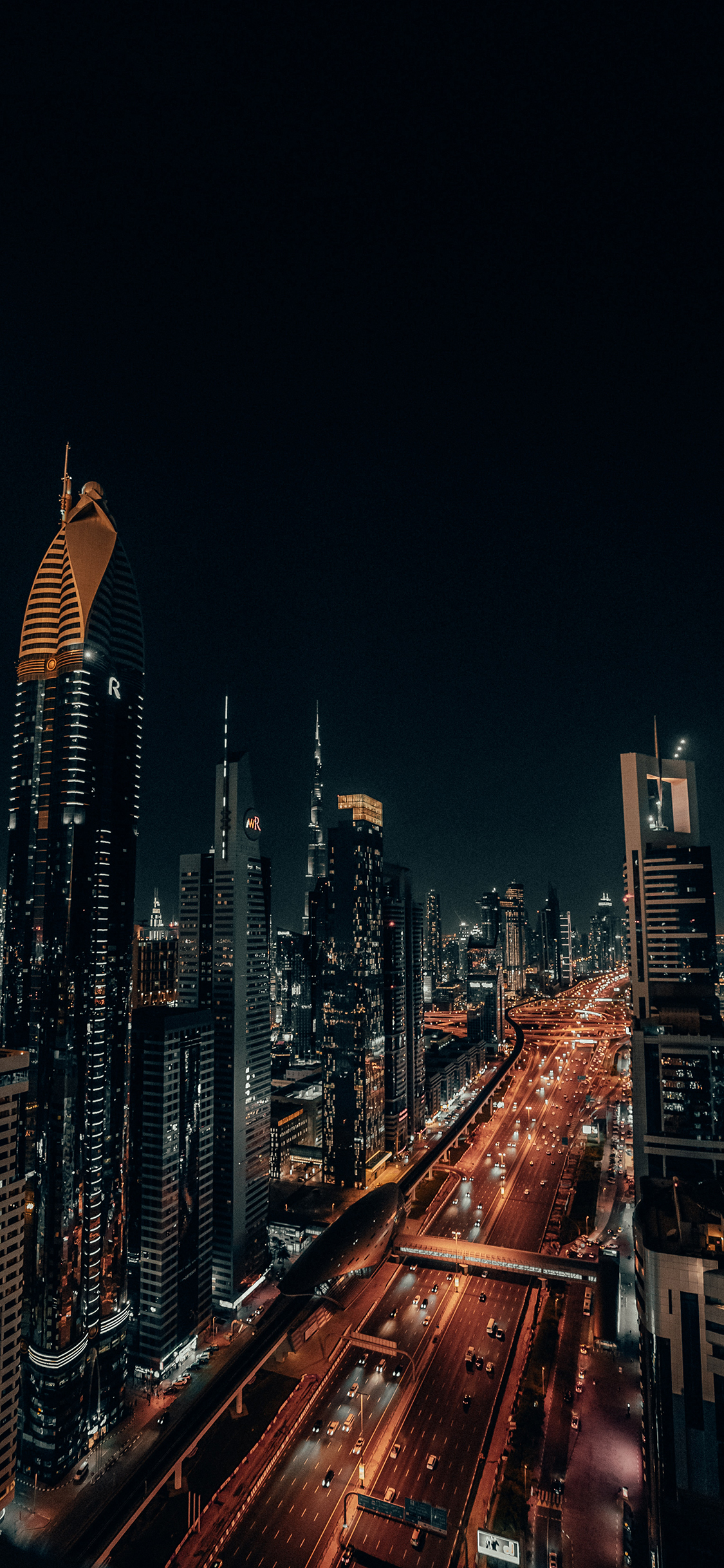 [2436×1125]建筑 城市 夜景 车道 苹果手机壁纸图片