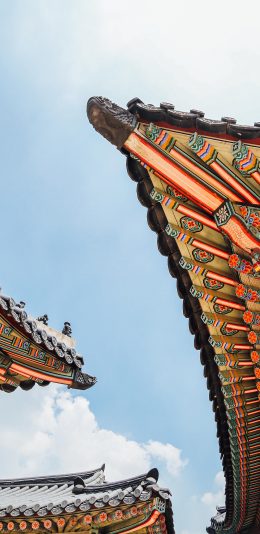 [2436x1125]建筑 屋檐 国风 古风 彩绘 苹果手机壁纸图片