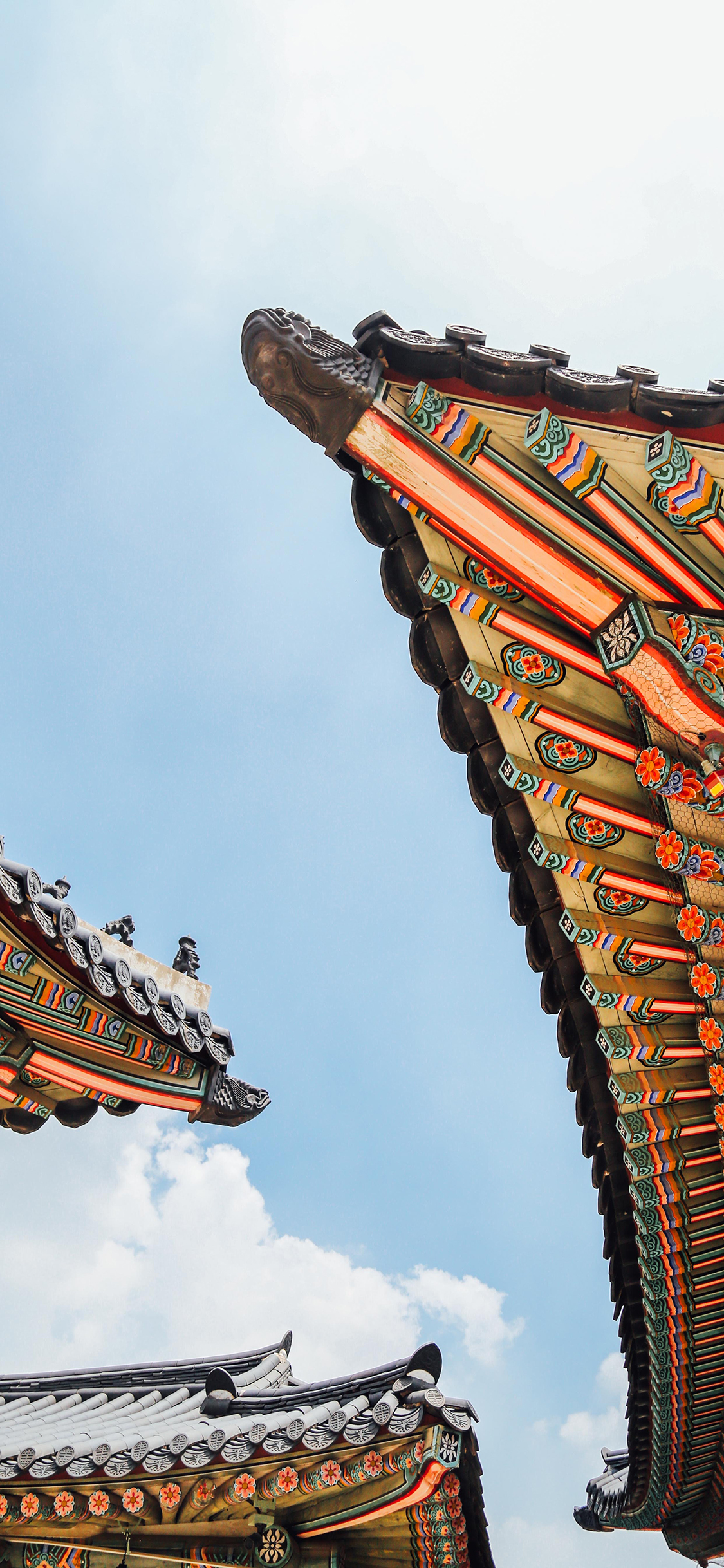 [2436×1125]建筑 屋檐 国风 古风 彩绘 苹果手机壁纸图片