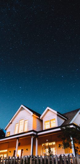 [2436x1125]建筑 房屋 星空 夜晚 苹果手机壁纸图片