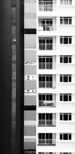 [2436x1125]建筑 房屋 楼房 阳台 黑白 苹果手机壁纸图片