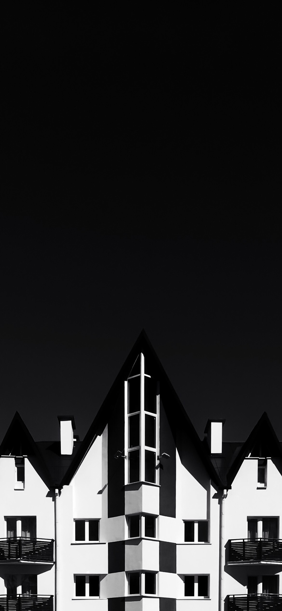 [2436×1125]建筑 房屋 黑白 简约 苹果手机壁纸图片