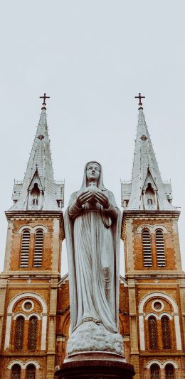 [2436x1125]建筑 教堂 圣母 石像 信仰 苹果手机壁纸图片