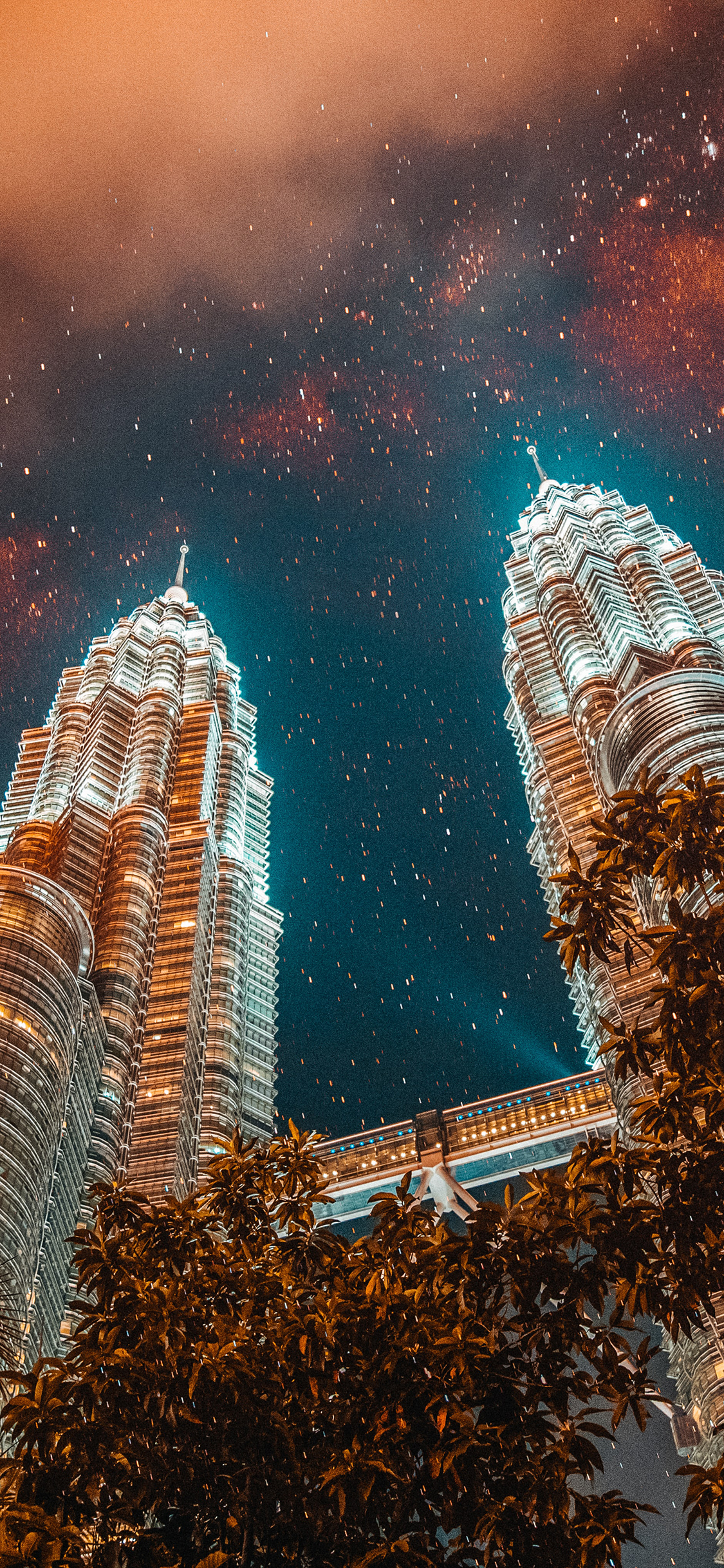 [2436×1125]建筑 星空 高楼大厦 夜晚 苹果手机壁纸图片