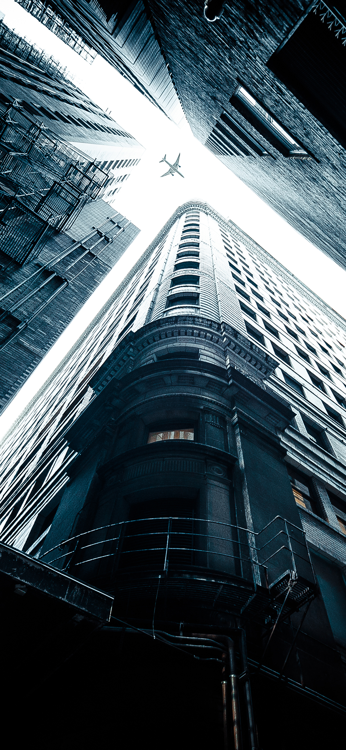 [2436×1125]建筑 楼房 仰视 飞机 苹果手机壁纸图片