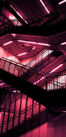 [2436x1125]建筑 楼梯 设计 灯光 红色 苹果手机壁纸图片