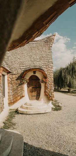 [2436x1125]建筑 特色 小屋 鲜花 苹果手机壁纸图片